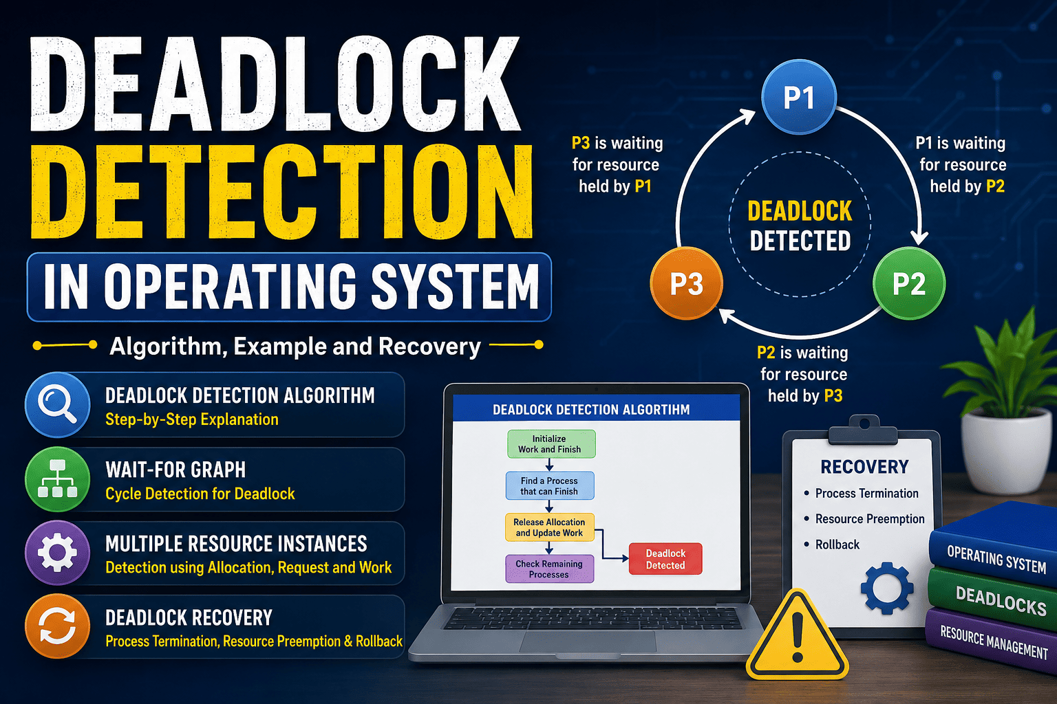 Deadlock Detection in Operating System algorithm, wait-for graph and recovery