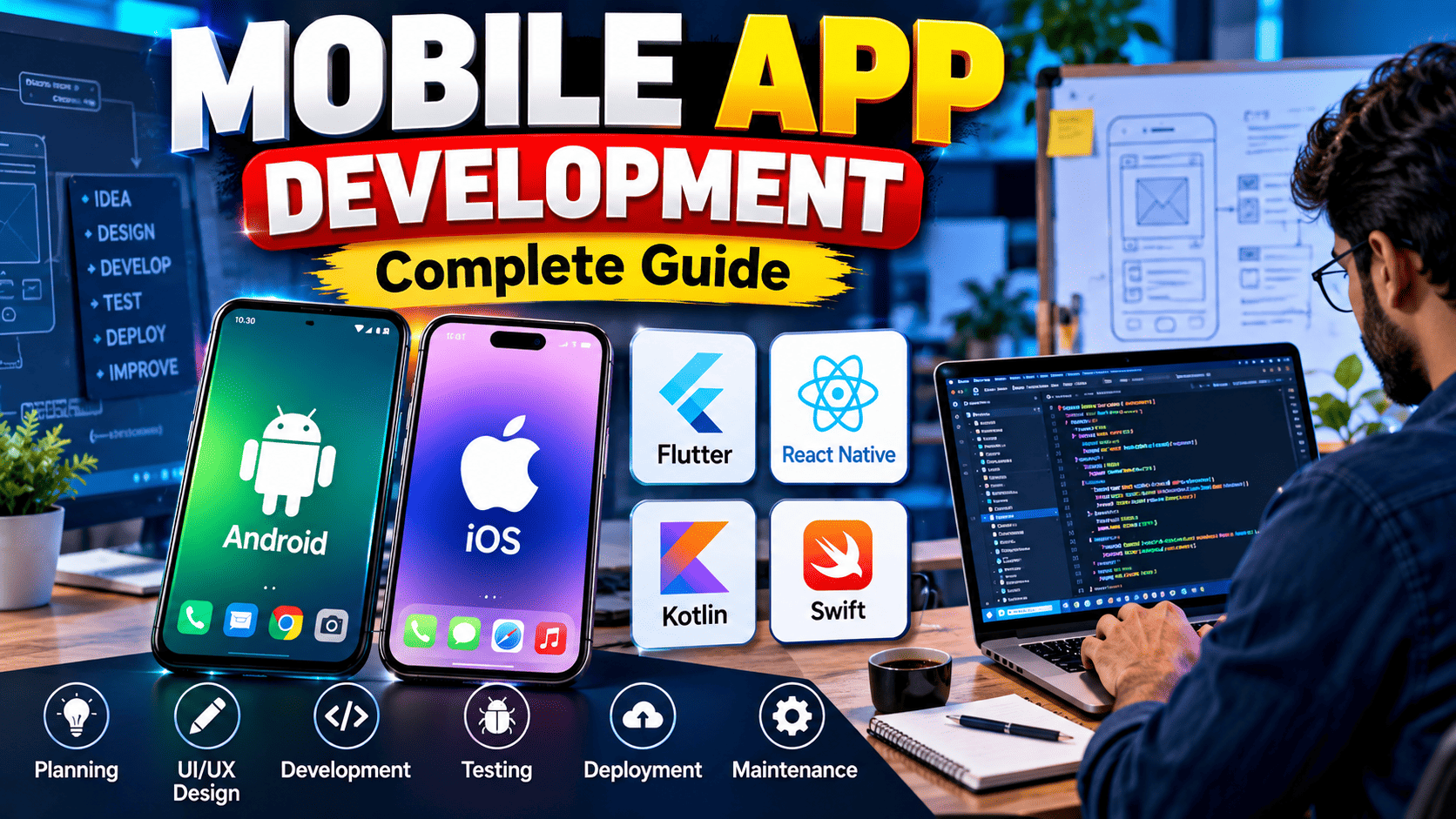 mobile app development, mobile application development, app development, mobile app development guide, mobile app development process, mobile app development tools, mobile app development frameworks, Android app development, iOS app development, Android development, iOS development, cross platform app development, native app development, Flutter app development, React Native app development, Flutter vs React Native, Kotlin app development, Swift app development, mobile application development process, mobile app development for beginners, how to develop a mobile app, mobile app development technologies, mobile app development best practices, mobile app security, mobile app testing, mobile app performance, mobile app development cost, mobile app design, mobile UI UX design, mobile app backend development, mobile app API development, mobile app database, mobile app programming, app development frameworks, mobile software development